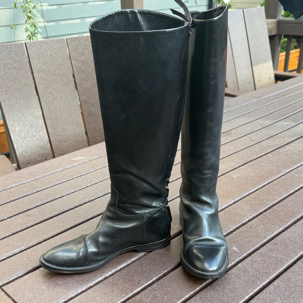 Jenni Kayne Black Knee-High Leather Boots 37.5 7.5